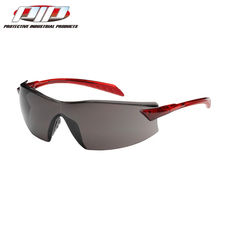 Rimless Safety Glasses with Red Temple, Gray Lens and Anti-Scratch / Anti-Fog Coating