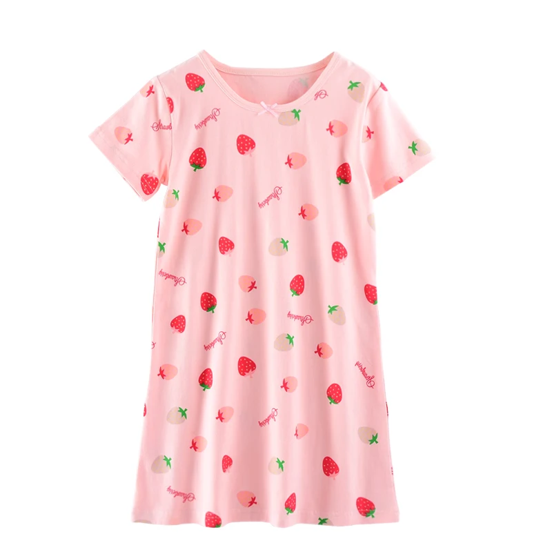 Factory Wholesale Summer Custom Full Strawberry Print Girls Nightgown dresses