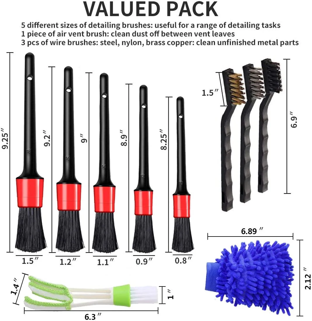 
15 Pcs Car Cleaner Brush Set Including Detail Brush, Wire Brush and Automotive 