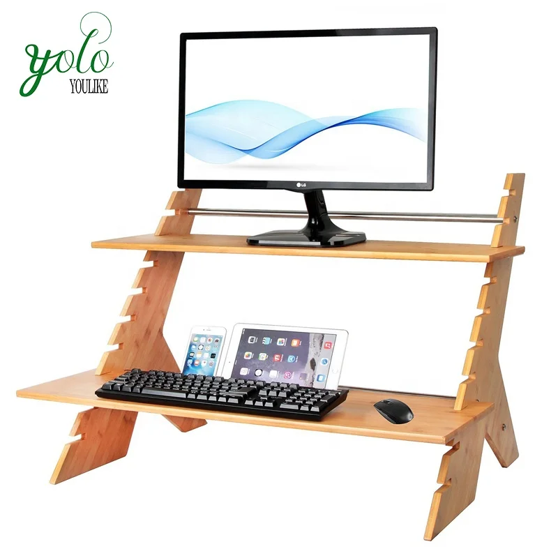 
Adjustable Bamboo Standing Desk Height Stand Up with Monitor Riser 