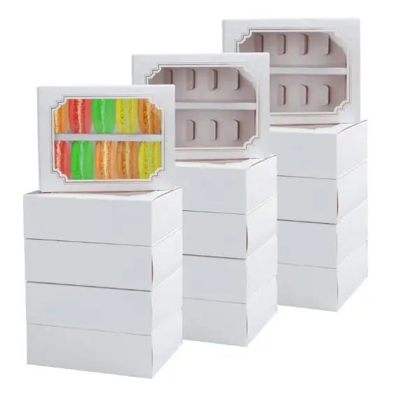 Macaron Boxes with Clear Window for 10 White Macaron Cookie Gift Box DIY Baking Truffles Desserts Mini  Treat Delivery Box