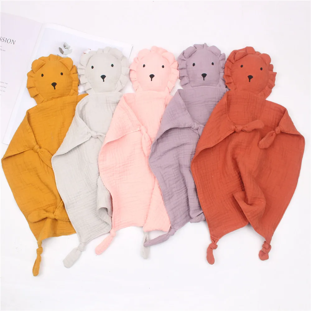 Wholesale Baby Infant Comforter Toys Lovely Soft 100% Organic Cotton Lion Muslim Baby Security Blanket for baby sleeping