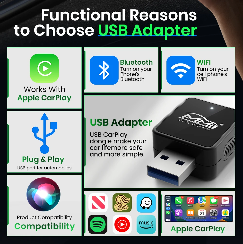 Mobile phone automatic adapter 2.4G / 5.8GHz WiFi Bluetooth automatic connection plug and play automotive soul products CarPlay