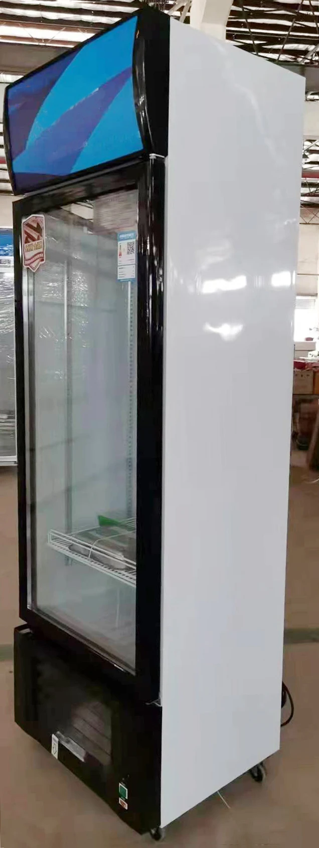 Single Glass Door Commercial High Volume Beverage Display Fridge Vertical Refrigeration Equipment 420L Direct-cooling No Frost