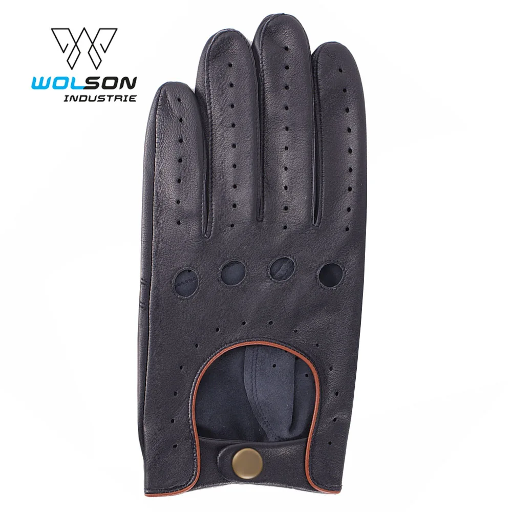 Leather Full-Finger Driving Gloves Factory professional black sheepskin leather car driving fashion men gloves for driving
