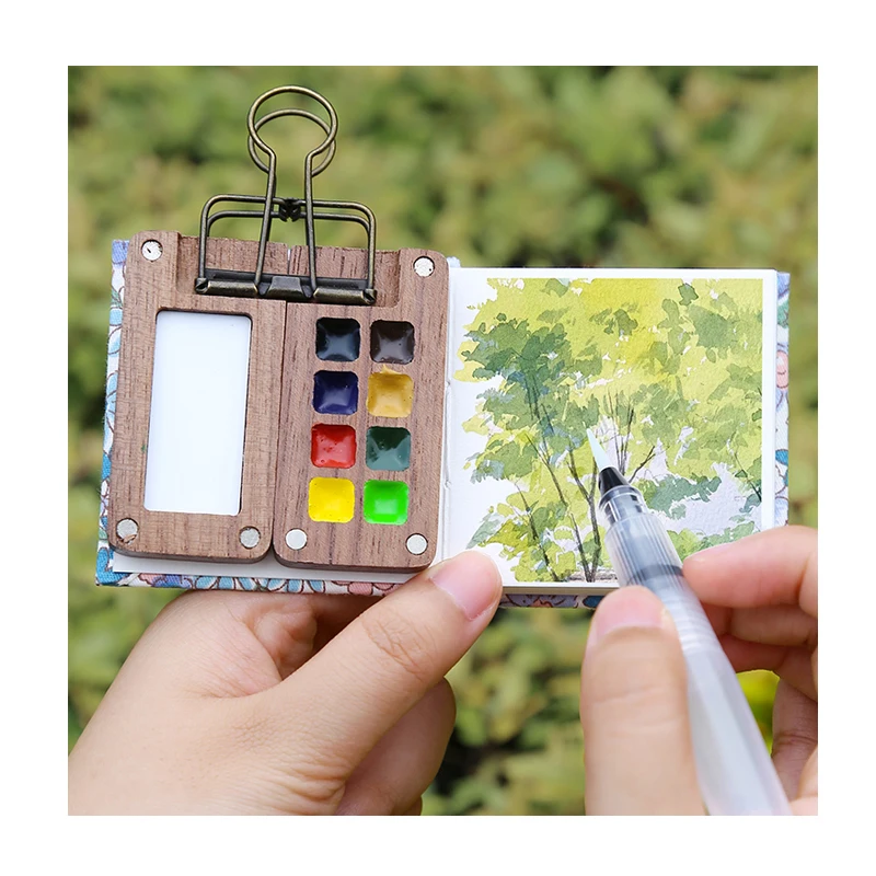 Xinyi Art Mini Black Walnut Empty Box Palette Mini Color Watercolor Palette Box Travel Paint Tray Box for Watercolor Acrylic Oil