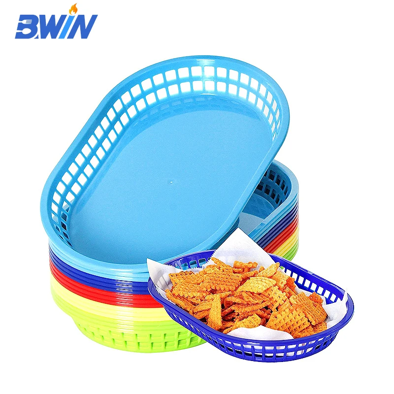 Red Small Food Grade Oval Plastic Fast Food Baskets Burger Basket