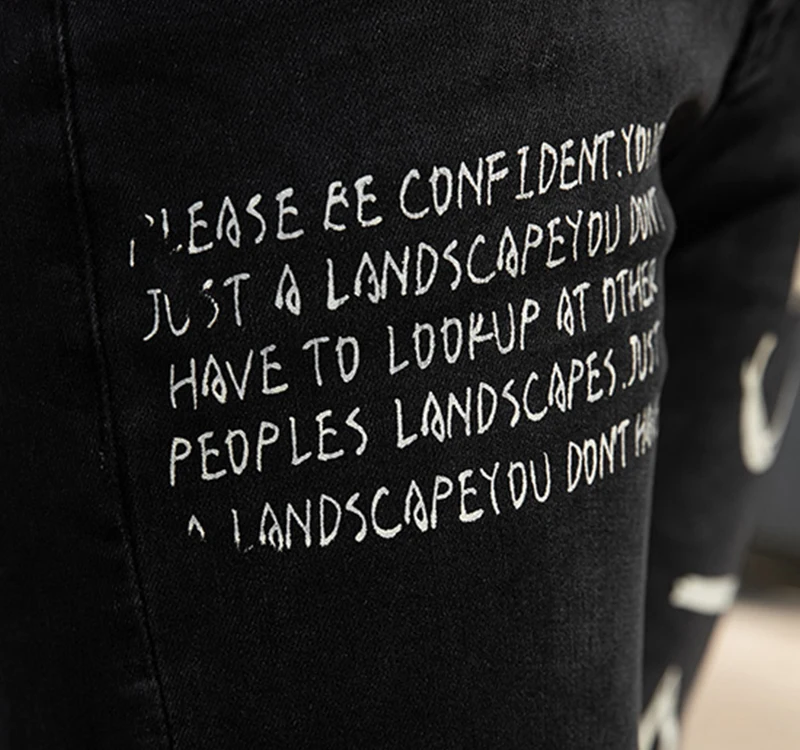 High Street Fashion Mens Jeans Night Club Black White Color Personal Designer Printed Jeans Men Punk Pants Skinny Hip Hop Jeans