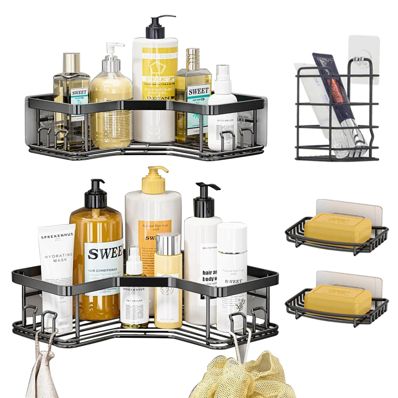 Hot Sell 2 Tier Rustproof 201 304 Stainless Steel Metal Bathroom Storage Holder Shower Caddy Organizer Corner Shelves For Home