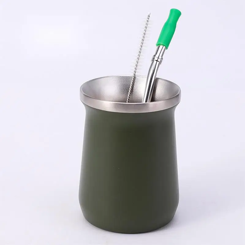 8Oz Tall Double Wall Insulated Stainless Steel Color Big Tea Yerba Mugs Espresso Tumbler Cup With Black