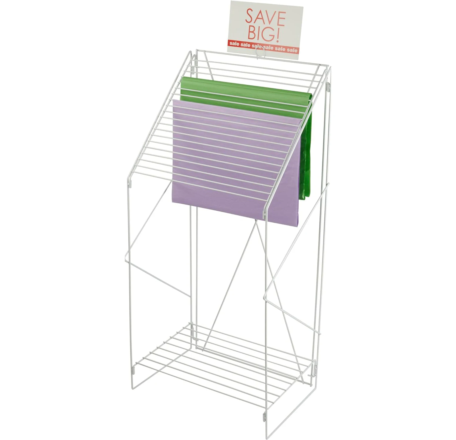 Customized Floor Standing White Metal Wire Wall Paper Rack, Sample Paper Stand for Grocery Stores
