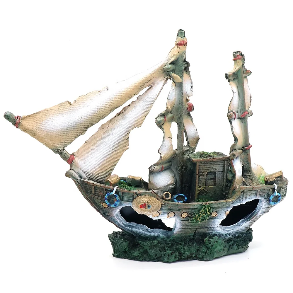 Aquarium Ornament Ship Sunk Boat Fish Wreck Tank Sailing Decor Cave Shipwreck