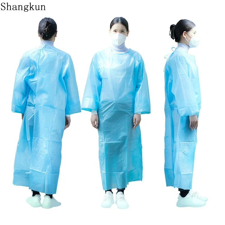 Синий Водонепроницаемый полипропиленовый полиэтиленовый халат с длинными рукавами для пациентов, одноразовый усиленный хирургический халат, белая изоляционная ткань для медицинской клиники
