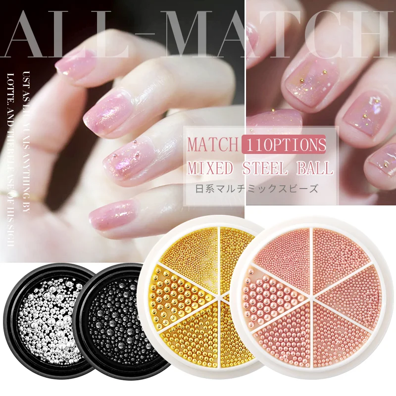 Mixed Sizes Gold Sliver Rose Steel Caviar Beads Nail Studs 3D Metal Nail Art Decorations Wheel Manicure Tools