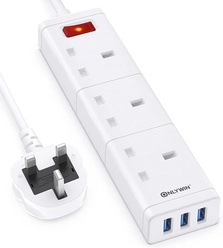 Online shopping british standard power cord 3 outlet uk power extension strip with usb ports