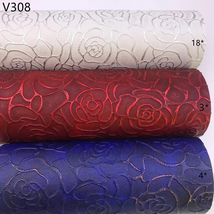 V308 new gold and silver rim rose flower PVC embossing synthetic leather fabric for bags suitcase belt Shoe material cuero