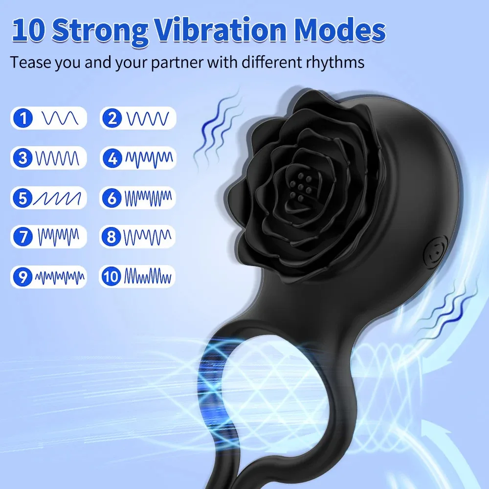 Wholesale Rose Cock Ring Clitoral Stimulator Vibrating Couple Silicone Ring Man Penis Rings for Men Ejaculation Delay Red