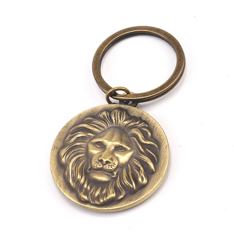 Custom metal 3d lion craft antique brass keychain