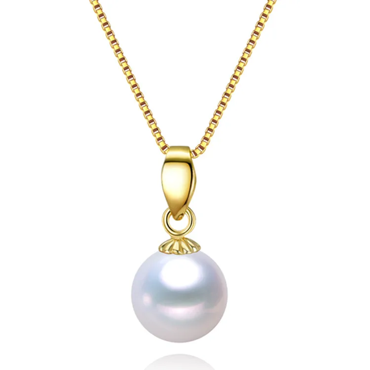 
Simple single 925 sterling silver round pearl pendant necklace designs real natural freshwater pearl pendant 