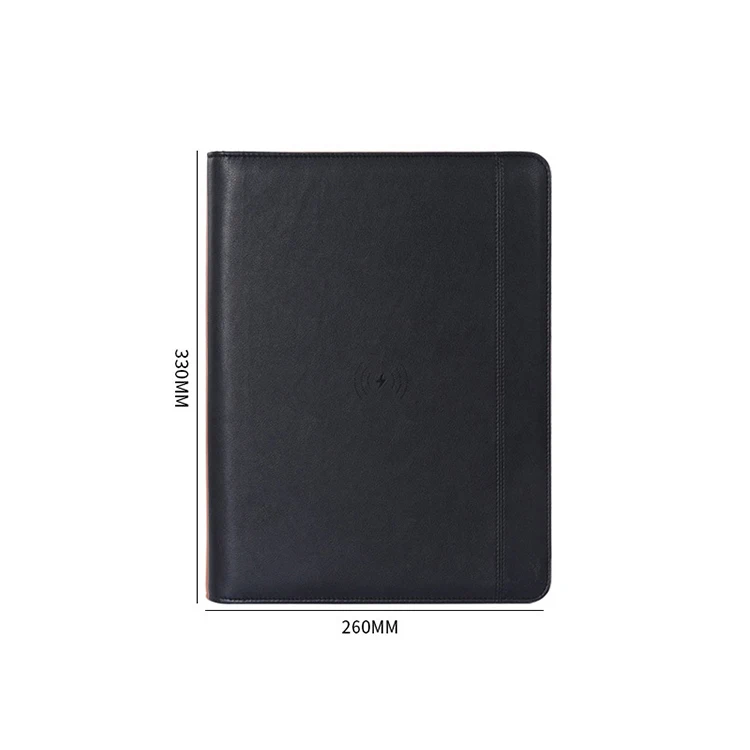 Multi-function powerbank a4 pu leather notebook wireless charging gift business Portfolio office file folder