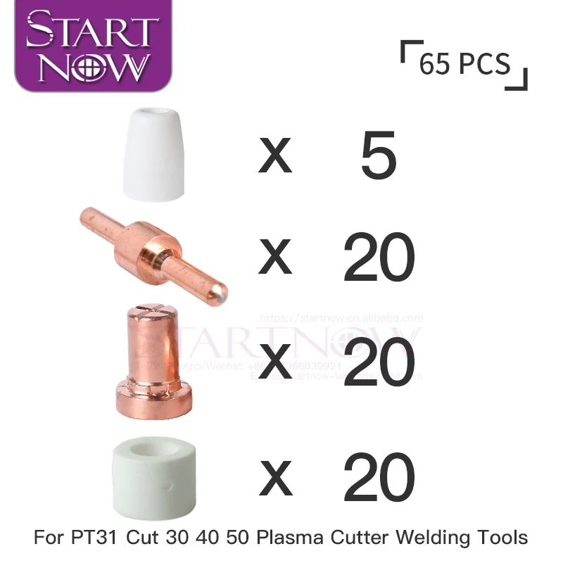 Startnow 65/85PCS Plasma Nozzle Shield Long Electrodes Shunt Kits For PT-31 Plasma Consumables LG40 312Torch Cutter Accessories