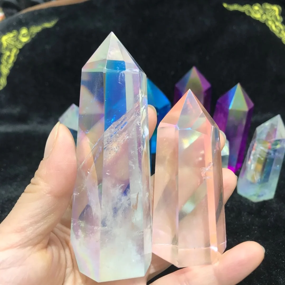 Хит продаж природный хрустальный камень Angel Aura кварцевый кристалл точечные титановые восстанавливающие башни