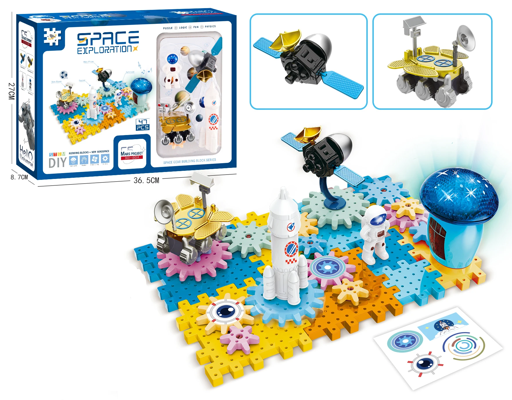 Puzzle DIY Assembly Toy Space Series Space Station Moon Mars Astronaut Electric Gear Building Blocks with Music and Lights
