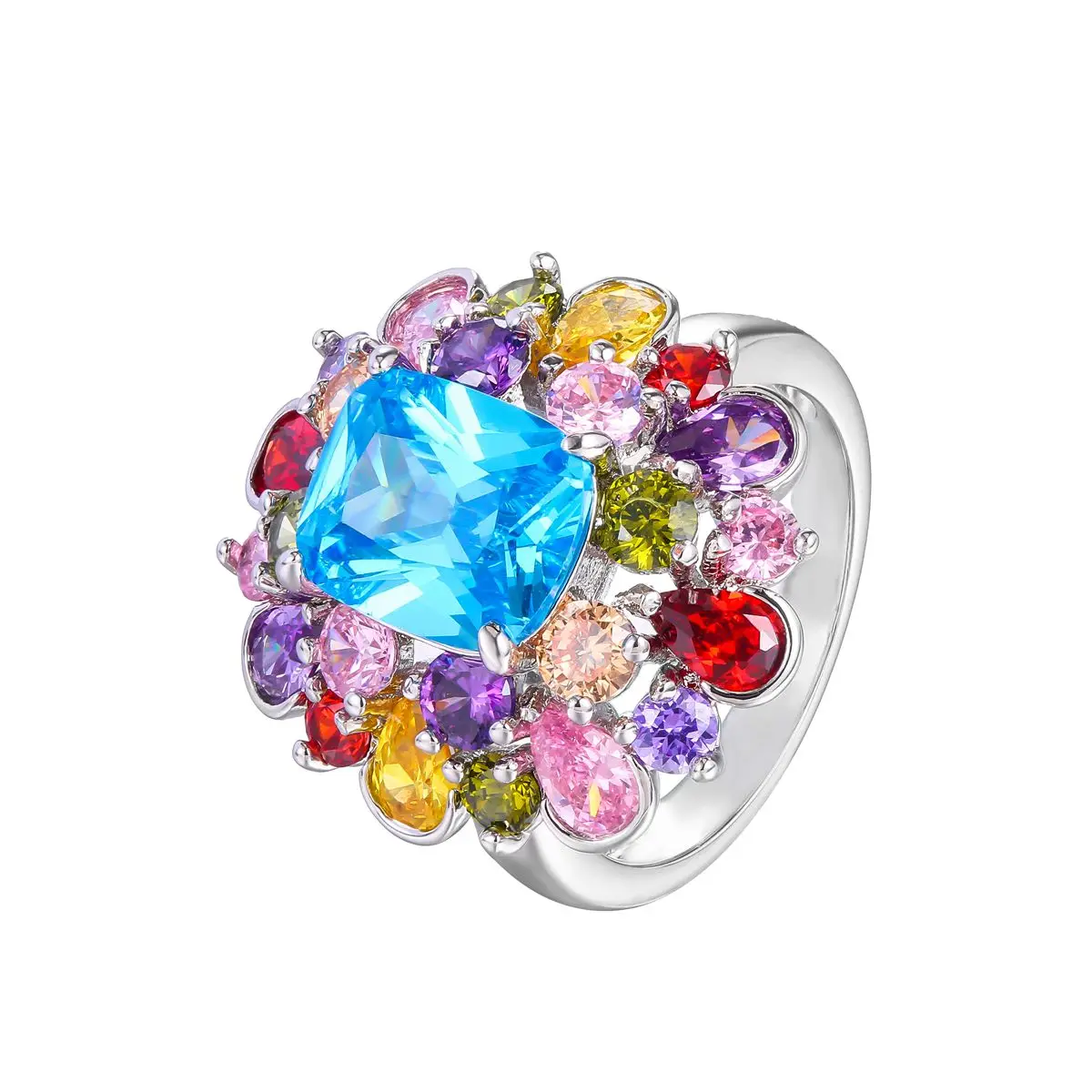 Wholesale shiny colorful CZ rings new model brass wedding fashion 2020 women jewelry flower ring