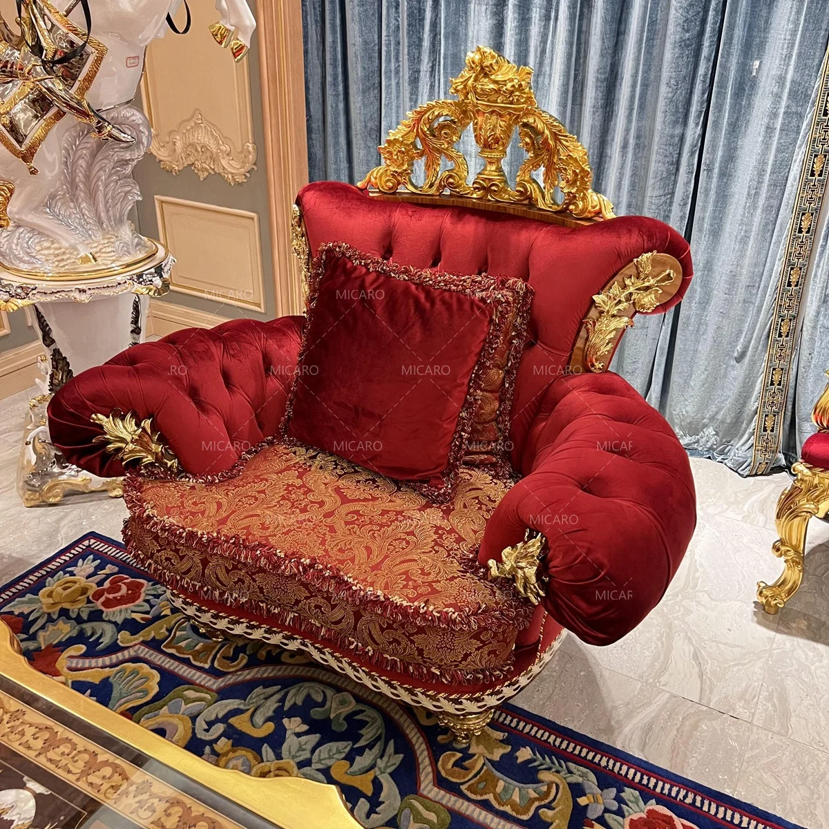 Gold leaf color wood carved royal style  latest design hall sofa set
