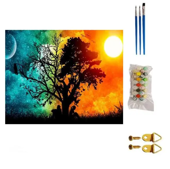 DIY colorings paint by numbers with colors trees picture drawing digital painting