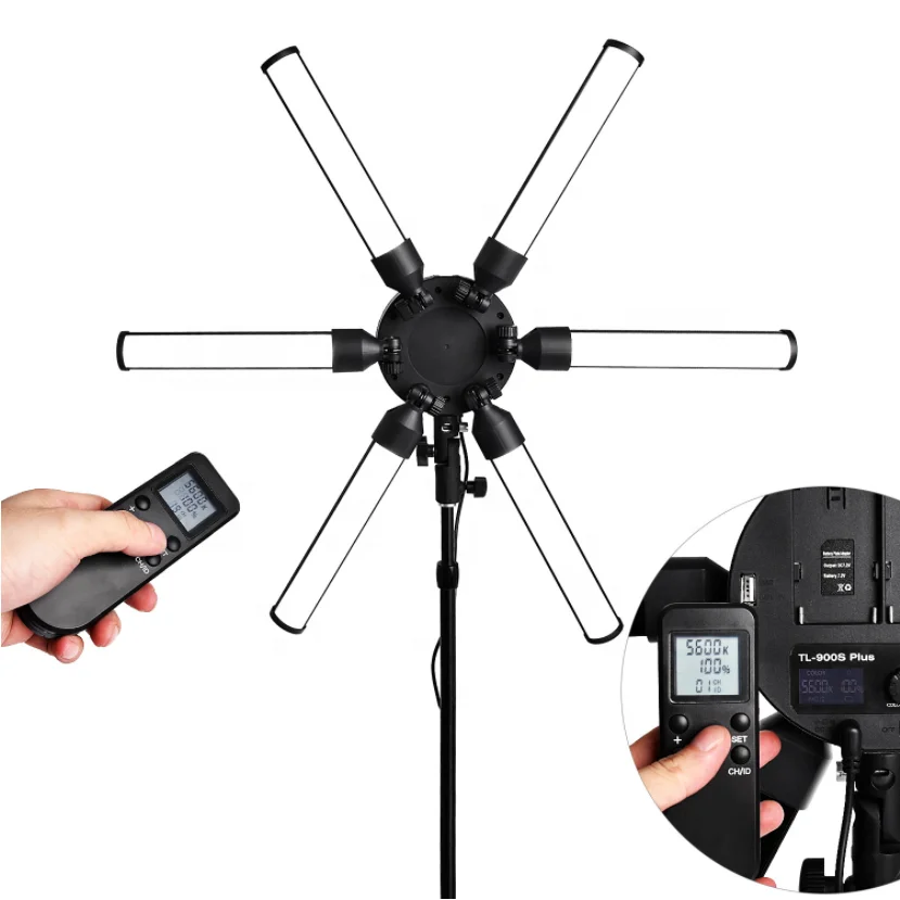 dimmer studio light 6 tubes bicolor 3200-5600K fill light 60W LCD display battery supply camera lighting equipment for shooting