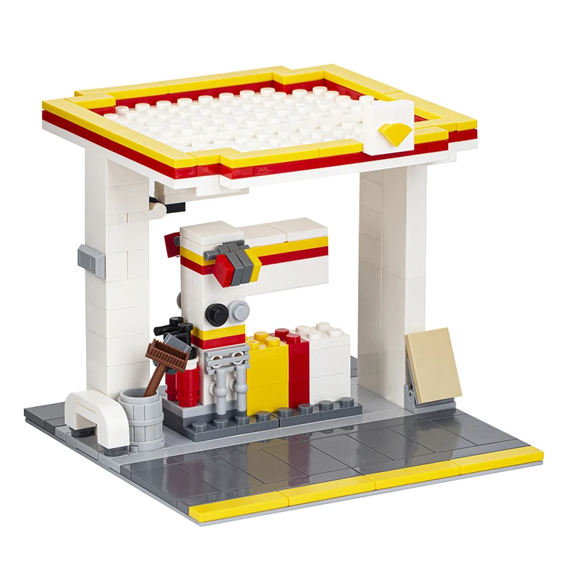 MOC Accessories City Street Scene Gas Station Repair Shop Fire Extinguisher Building Blocks Toys DIY Play Game Gifts