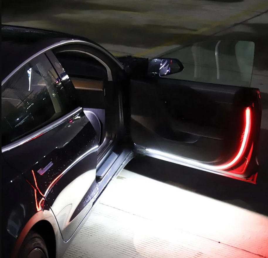 Car Door Opening Warning Led Lights Welcome Decor Lamp Strip Anti Rear-end Collision Safety Universal White Red Strobe Car Light