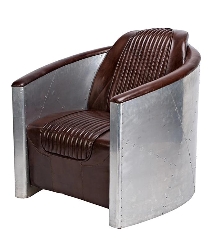 
ACME brancaster retro pu leather aluminum back armchair aviator Accent armchair 