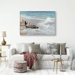 Paintings Of Boats On Beach Canvas With Floater Frame Home Decoration Seascape Paintings