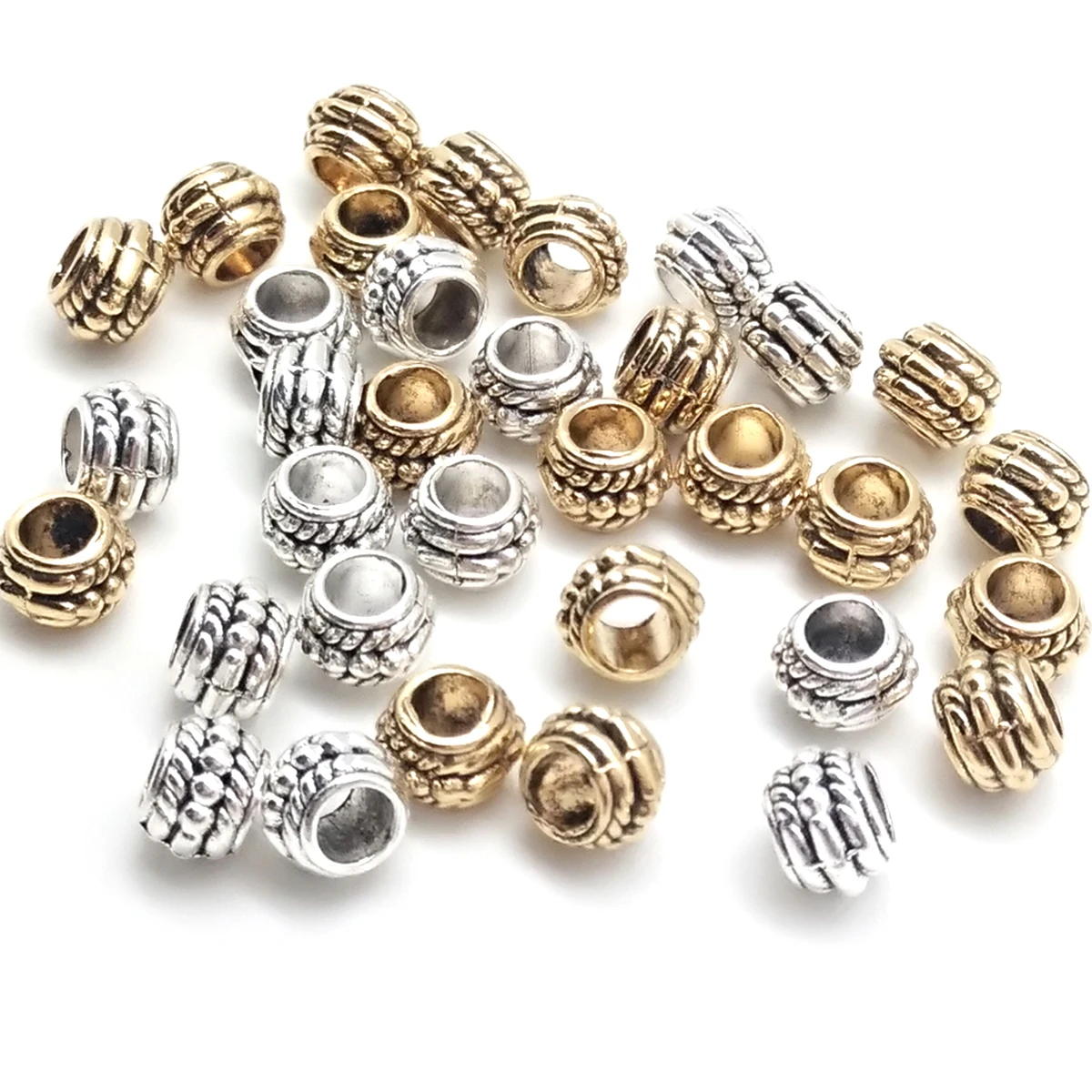 30pcs/lot 6*8mm Three Layer Oblate Beads Zinc Alloy Metal Spacer Beads for DIY Bracelet Necklace Jewelry Findings Making