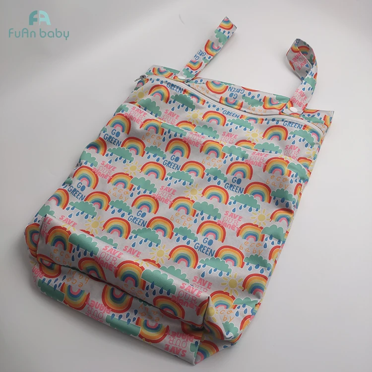 FUAN 402 PUL Водонепроницаемые Многоразовые сумки на молнии для влажных и сухих подгузников с 2 карманами тканевые сумки для подгузников Индивидуальный размер детские сумки для подгузников с ханом
