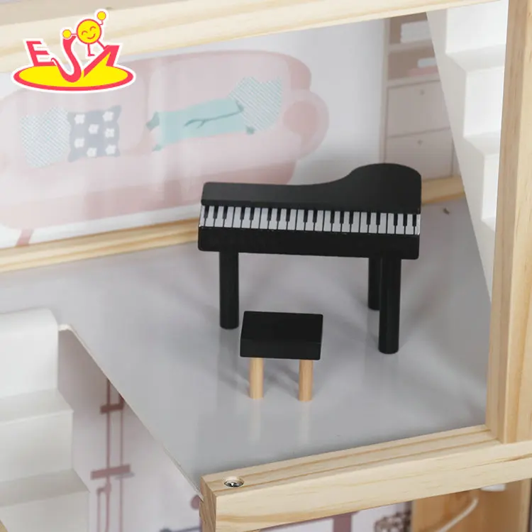 New Design Girls Pretend Play Wooden Dollhouse Toy with Accessories W06A413I