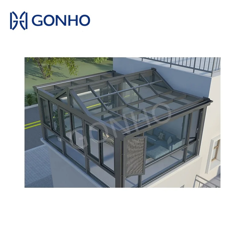 GONHO Portable Mini Greenhouse New Model Aluminum 4 Season Solarium Wedding House Sun Room Glass House Outdoor Sunrooms