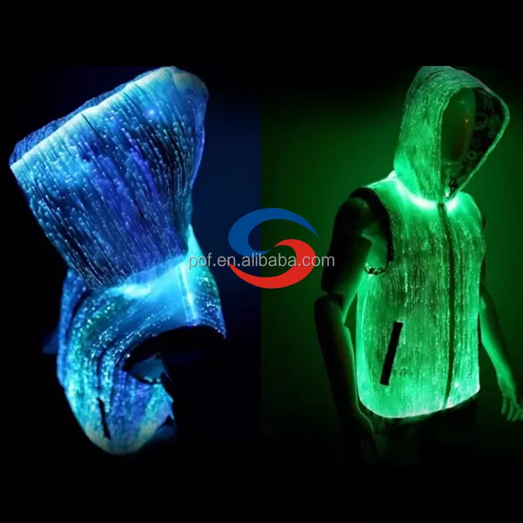 wholesale new design hot selling dance wear hip hop dress festival outfit optic fiber fabric led hooded jacket