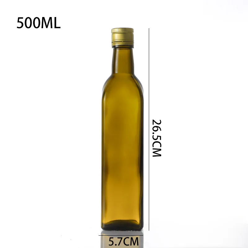 Wholesale 250ML500ML750ML1000ml dark green square glass olive oil bottle for olive oil