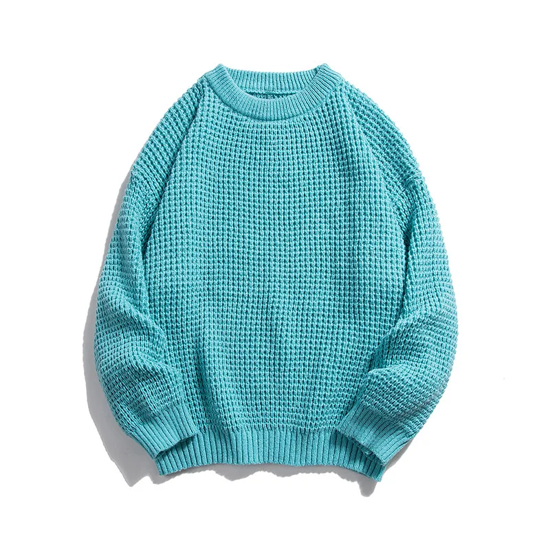 Solid color round neck sweater men lazy wind retro BF wind knit folded coat winter mens knit sweater