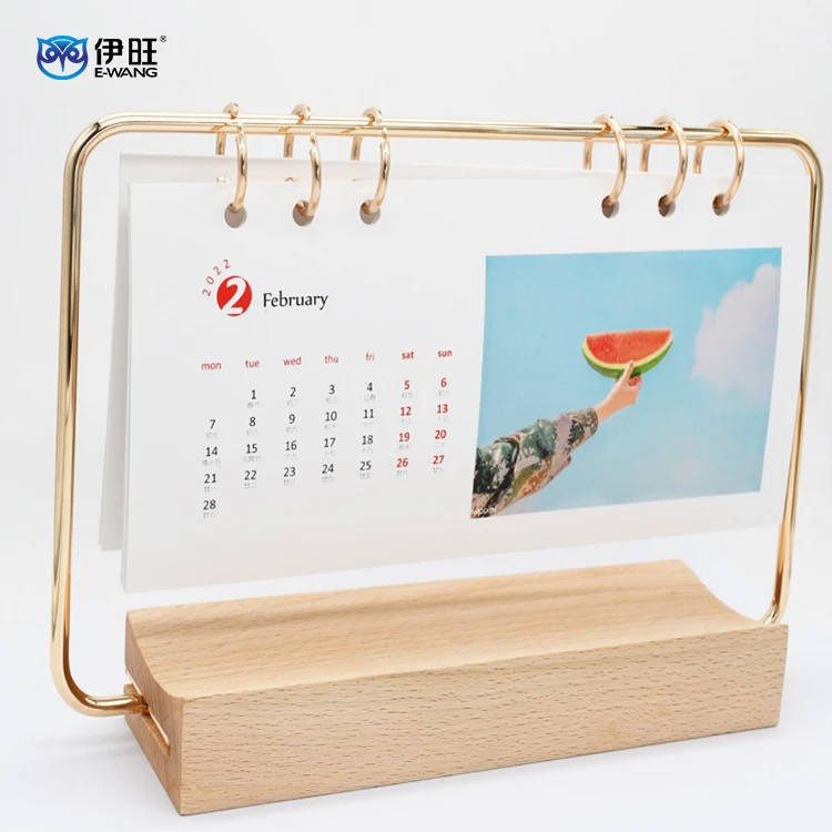 Custom Logo Printing Monthly Stand Flip Wooden Table Desk Calendar