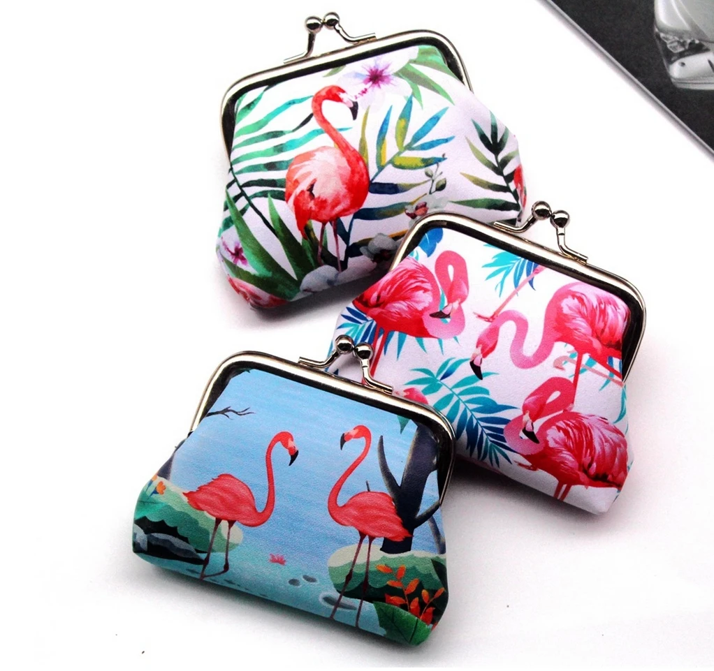 Wholesale Flamingo Cute Small Coin Purse Simple Cartoon Print Change Purse Metal Hasp Pu Leather Wallets for Party Decorations