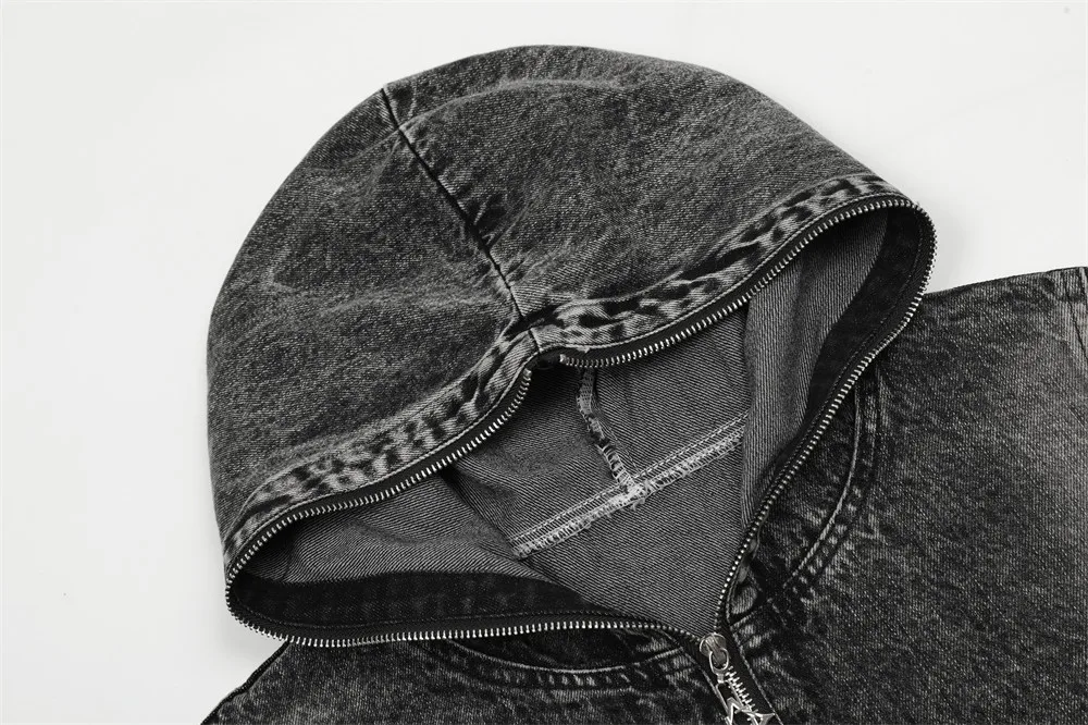 Men Spray Painted Pullover Denim Jacket Half Zipper Hooded Sweatshirt Mens Hip Hop Sweatshirts Spray Paint Hoodies Customized