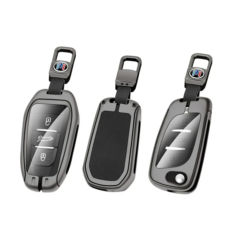 High Quality Cowhide Metal Car Keys Bag Cover Keychain Car Key Case For Peugeot Car Key Accessories