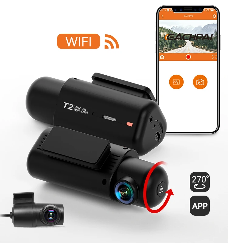 EACHPAI T2 Dash Camera Wide Angle Radar Detector Premium 2K Built-in GPS and Super Capacitor Night Vision 150 Degree No Screen