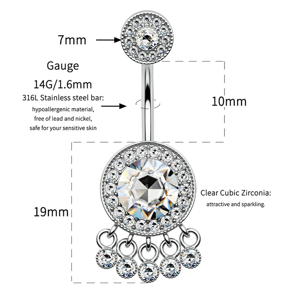 Body Jewelry Internally Threaded Surgical Steel Large Double Tier Pave CZ Belly Ring With Little Diamond Paved Jewelry