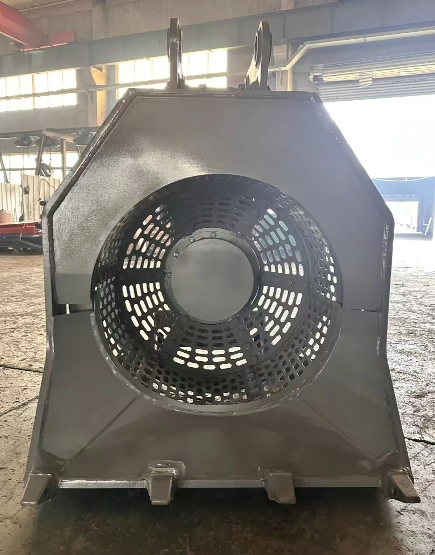 Customized Carbon Steel Grey Rotary Screening Sieve Bucket for 5Tons 6 Tons Excavator Convenient Rock Screening