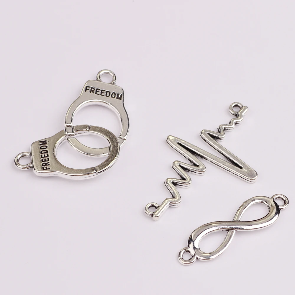 Custom Silver Zinc alloy Infinity handcuffs jewellery connectors  Freedom charms bracelet pendant for jewelry making